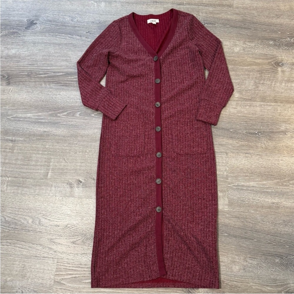 Burgundy Long Cardigan with Buttons